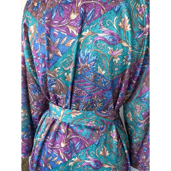 Vintage 70's Nancy II Blue Purple Floral Belted House Dress Sz 18 - Picture 13 of 14